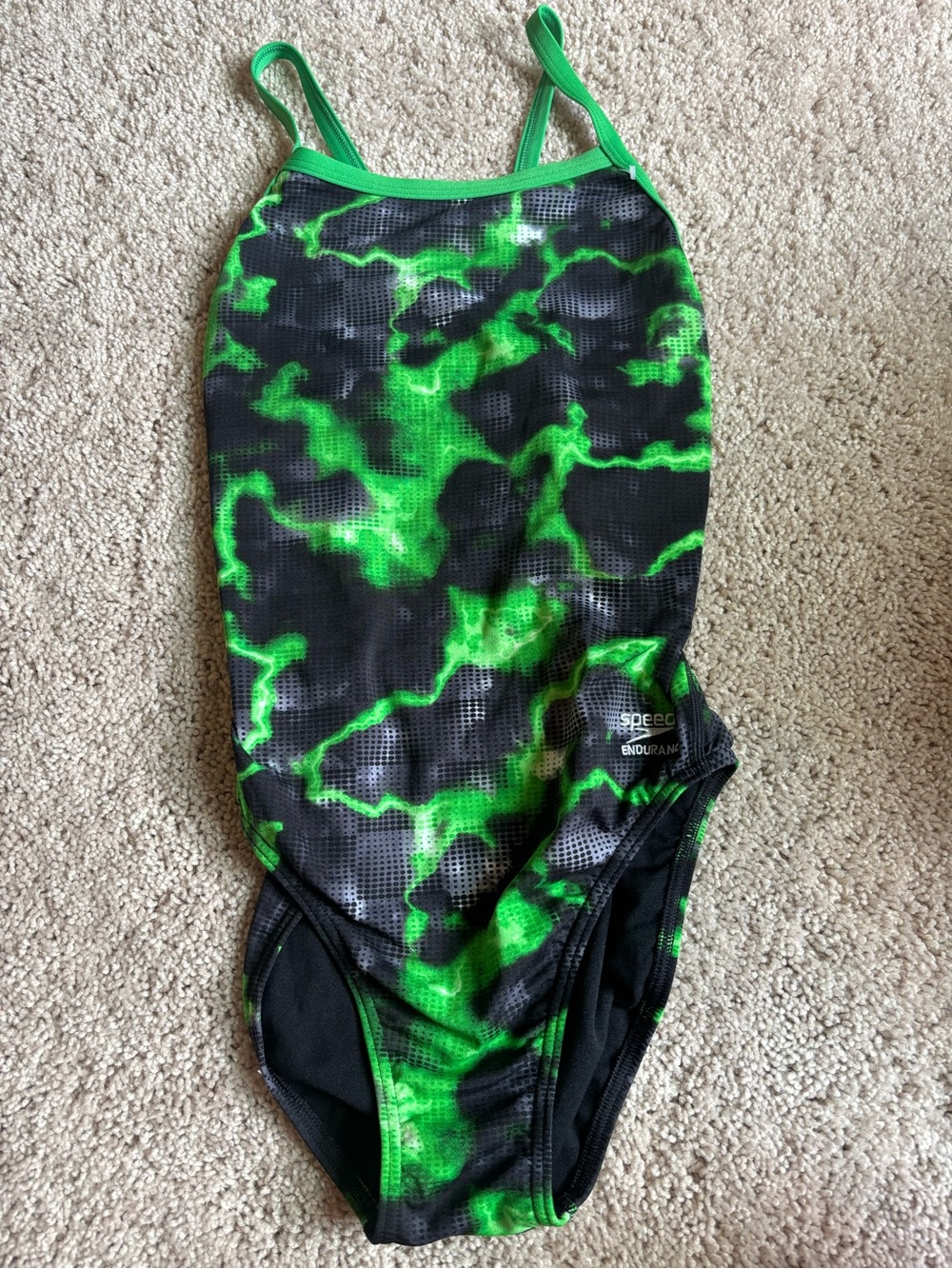 Speedo Black and Neon Green Lightning-Print One-Piece